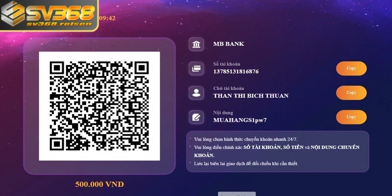 Quét QR là 1 trong những phương thức nạp thông dụng tại SV368